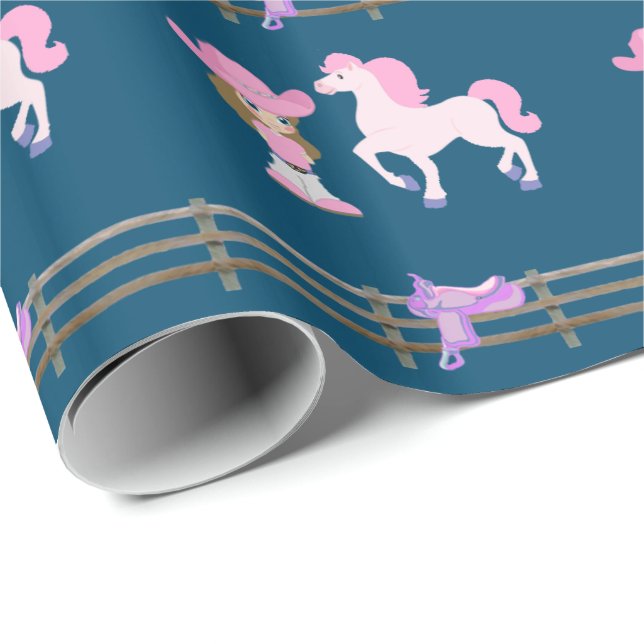 Little Cowgirl With Horse And Saddle Wrapping Paper (Roll Corner)