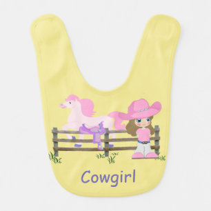 Little Cowgirl With Horse Fence and Saddle Baby Bib