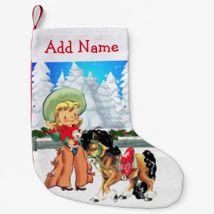 Little Cowgirl With Horse Winter Scene Small Christmas Stocking