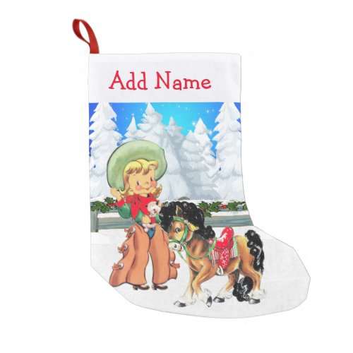 Little Cowgirl With Horse  Winter Scene Small Christmas Stocking