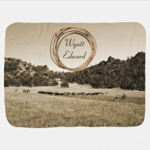 Little Cowpoke Cattle Drive Baby Blanket