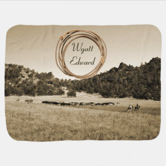 Little Cowpoke Cattle Drive Baby Blanket