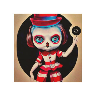 Little Creepy Clown Doll Wood Wall Art