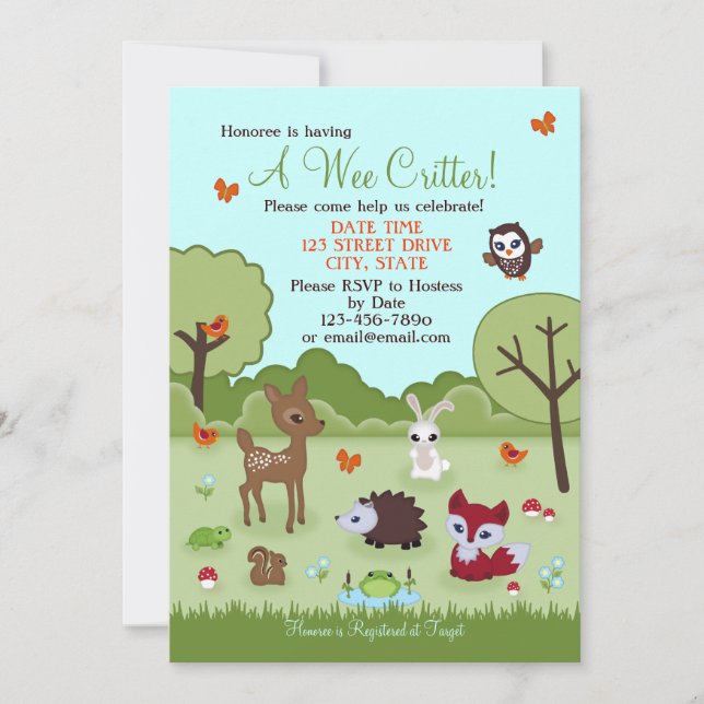 Little Critter Woodland Animals Shower Invitation (Front)