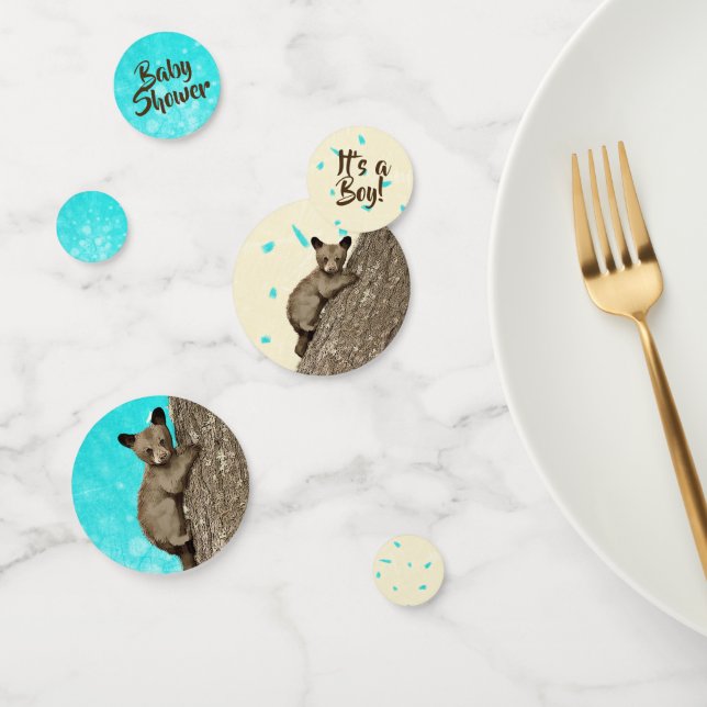 Little Cub Bear Boy's Baby Shower Teal and Tan Confetti (Group)