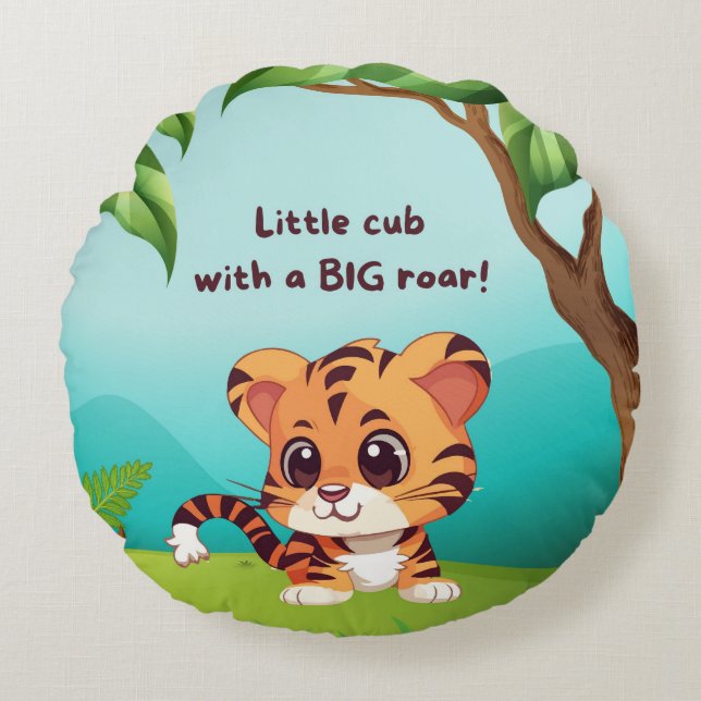 Little Cub Big Roar Round Throw Pillow (Front)