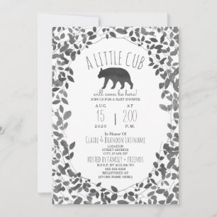 Little Cub Black + White Foliage Baby Shower Invitation
