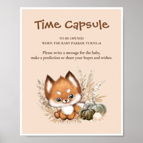 Little Cub Fox Fall Baby Shower Time Capsule Sign