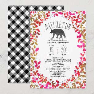 Little Cub Girly Greenery Plaid Baby Shower Invitation