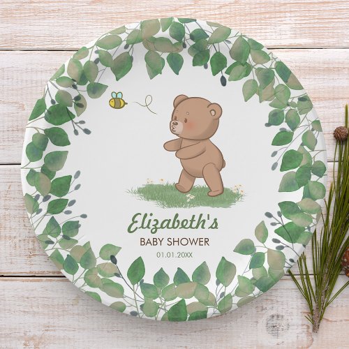 Little Cub Greenery Baby Shower Paper Plates