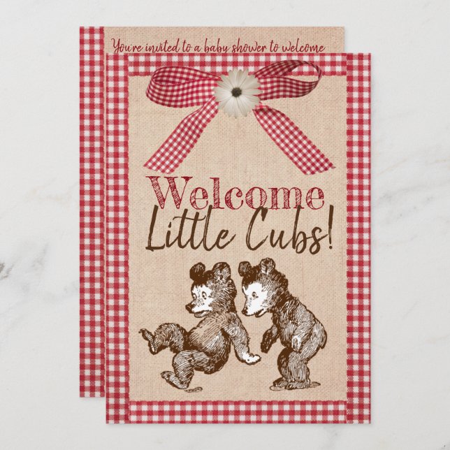 Little Cubs Twin Gender Neutral Baby Shower Invitation (Front/Back)