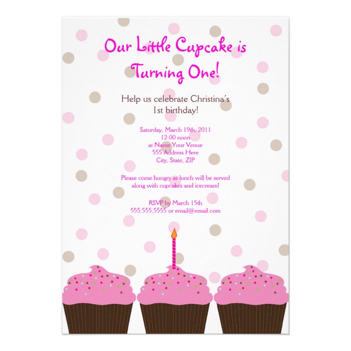 Little Cupcake 1st Birthday Invitation 5 x 7