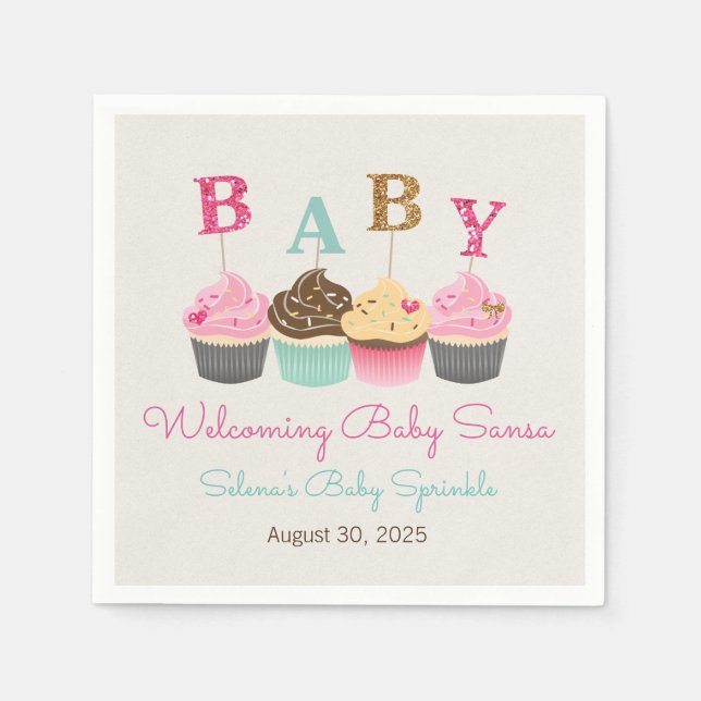 Little Cupcake Baby Sprinkle or Baby Shower Napkins (Front)