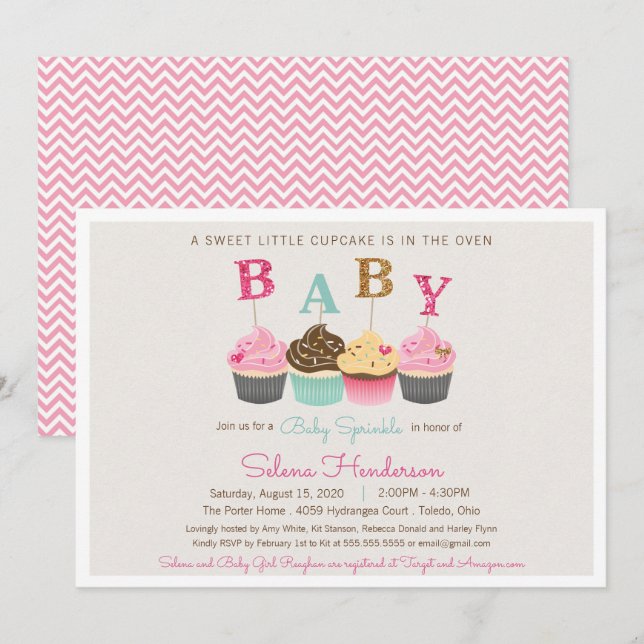 Little Cupcake Baby Sprinkle Shower Invitation (Front/Back)