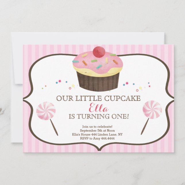 Little Cupcake First Birthday Candy land Invitation (Front)
