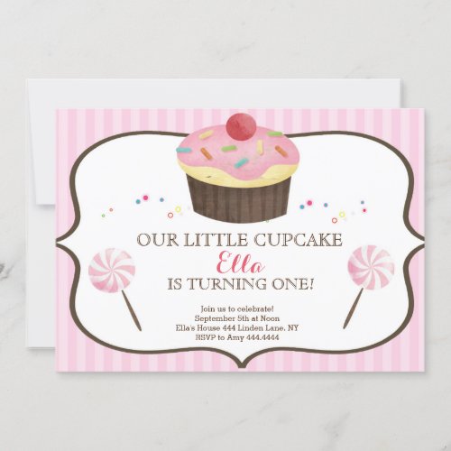 Little Cupcake First Birthday Candy land Invitation