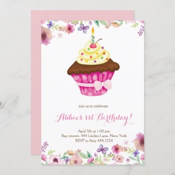 Little Cupcake First Birthday Invitation by ThreeFoursDesign at Zazzle