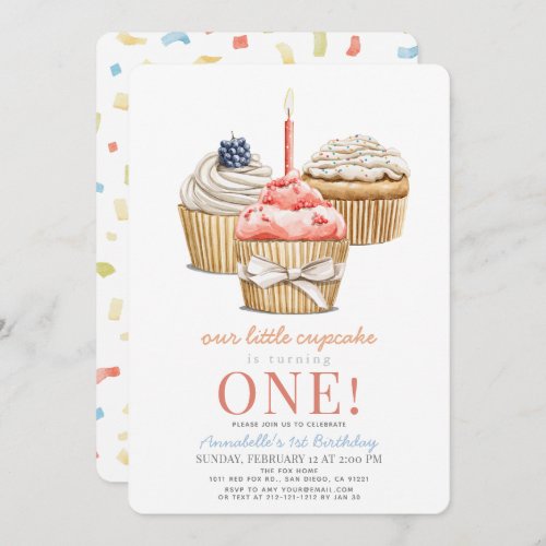 Little Cupcake Girl 1st Birthday Invitation