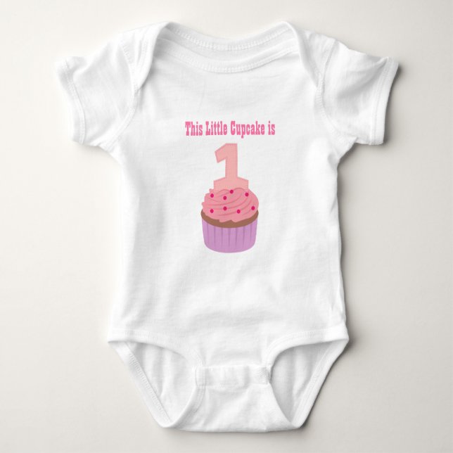 Little Cupcake is One, First Birthday, Baby Girl Baby Bodysuit (Front)