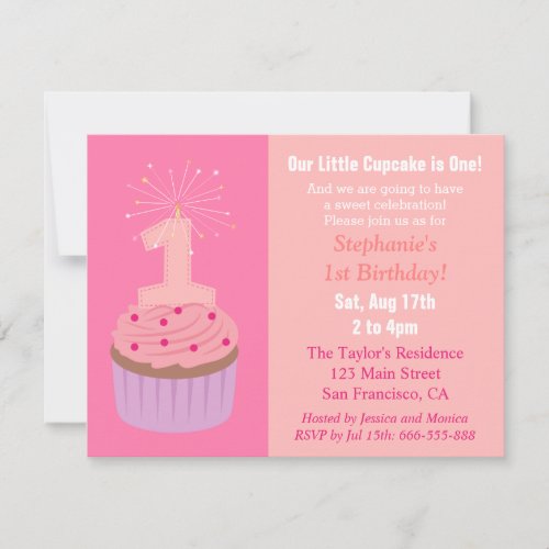 Little Cupcake is One First Birthday Party Pink Invitation