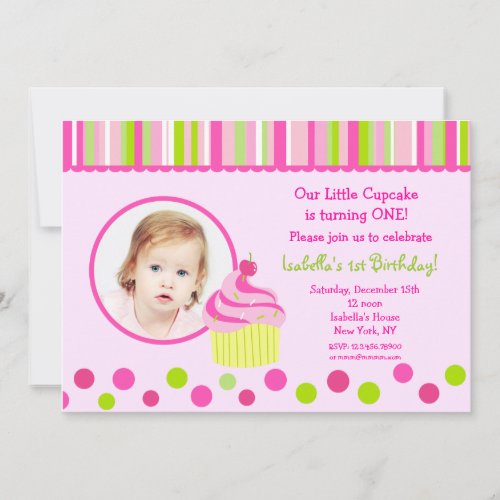 Little Cupcake Photo Birthday Party Invitations