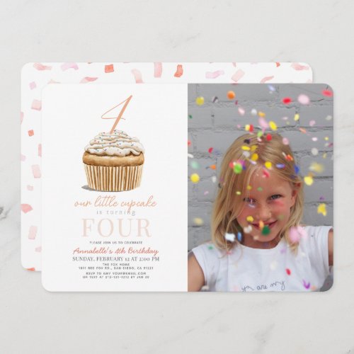 Little Cupcake Pink Girl Birthday Photo Invitation
