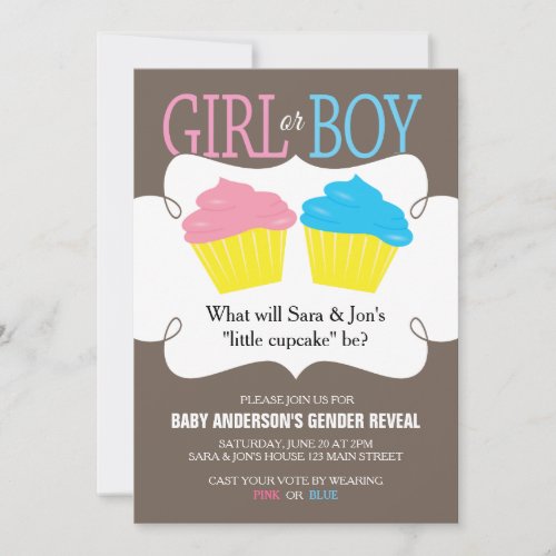 Little Cupcake Pink or Blue Gender Reveal Party Invitation