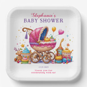 Little Cupcake Pink Stroller Baby Shower Paper Plates