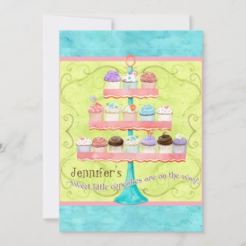 Little Cupcake Twin Baby Shower Invitations