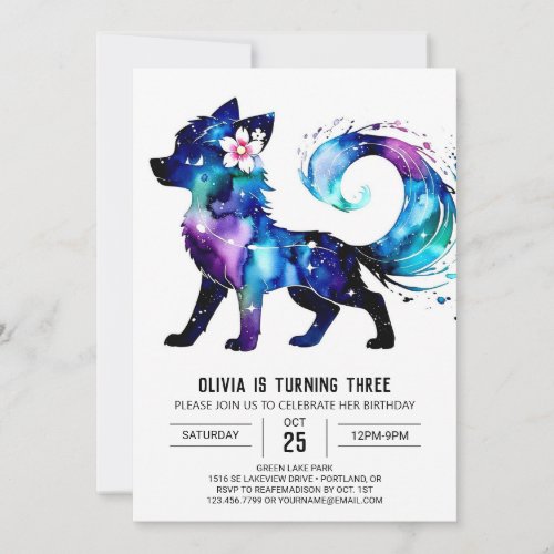 Little Custom Wolf Digital Girl Birthday Invitation