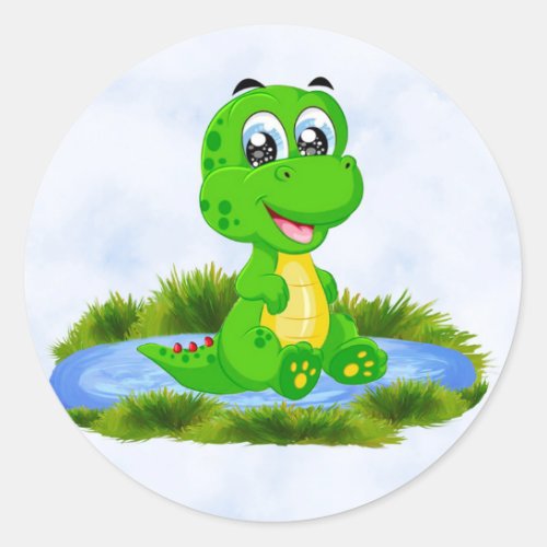 Little Cute Alligator in Pond Baby Shower Classic Round Sticker