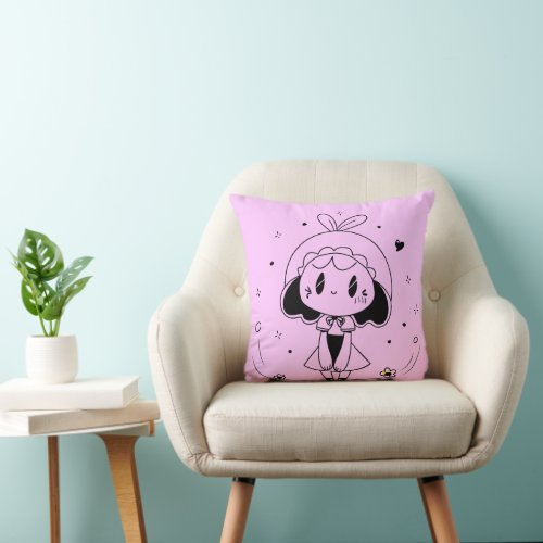 Little Cute Anime Girl Throw Pillow