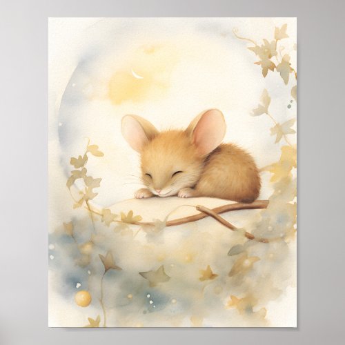 Little cute baby mouse sleeping poster