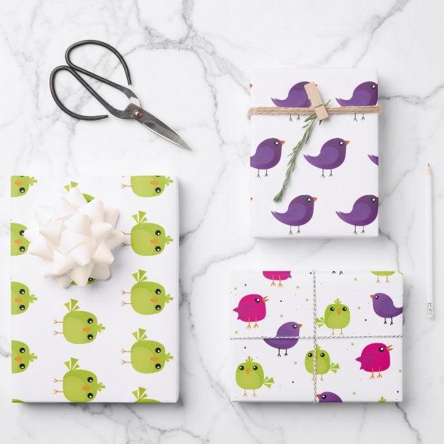 Little cute birds wrapping paper sheets (Front)