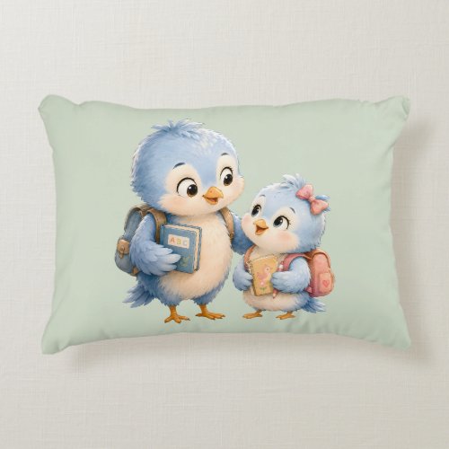Little Cute Blue Bird Siblings Accent Pillow