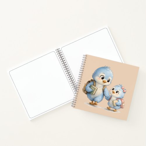 Little Cute Blue Bird Siblings Spiral Notebook