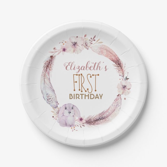 Little Cute Bunny Birthday Party | Baby Shower Paper Plates (Front)