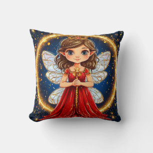 Little Cute Fairy in red dress Throw Pillow