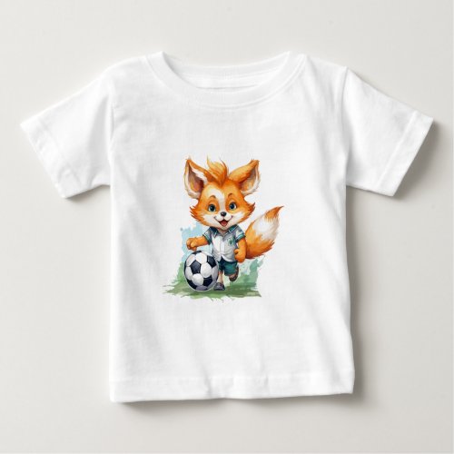 Little Cute Fox Plays a Football Baby T_Shirt
