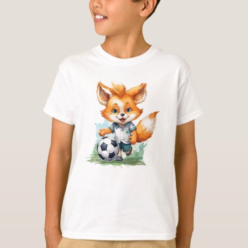 Little Cute Fox Plays a Football T_Shirt