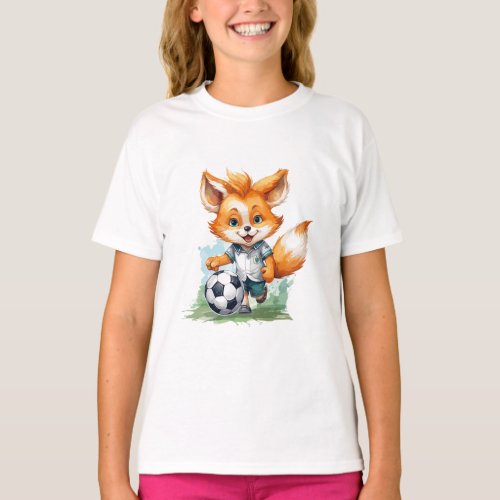 Little Cute Fox Plays a Football T_Shirt