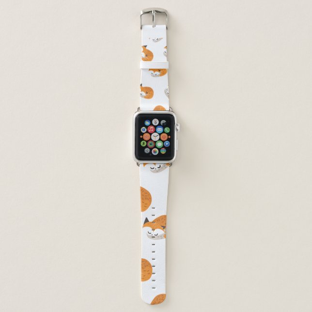 Little cute foxes sleep on a white background. Sea Apple Watch Band (Front)