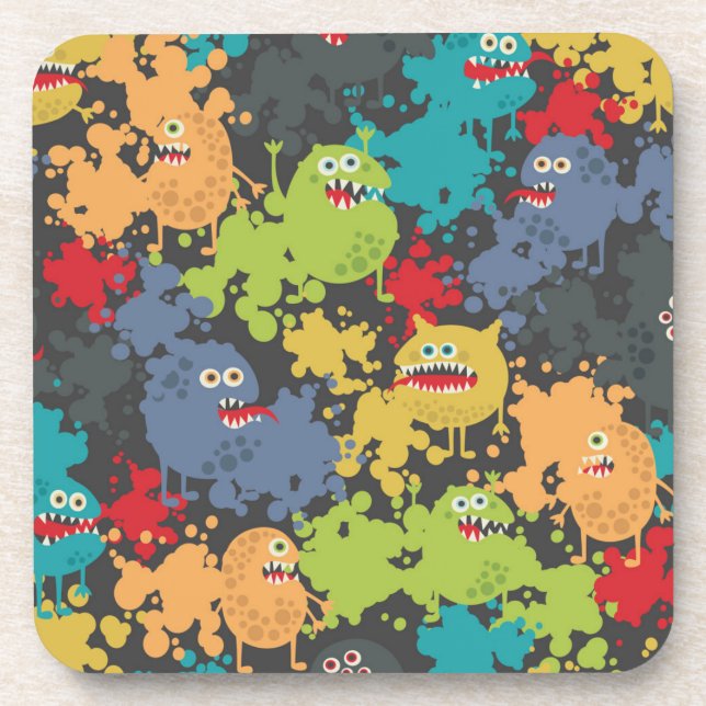 Little cute funny monsters beverage coaster (Front)