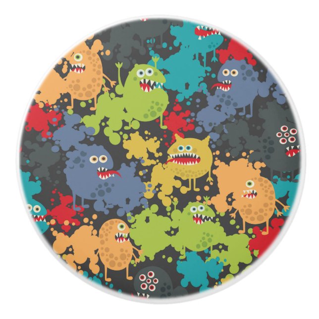 Little cute funny monsters ceramic knob (Front)