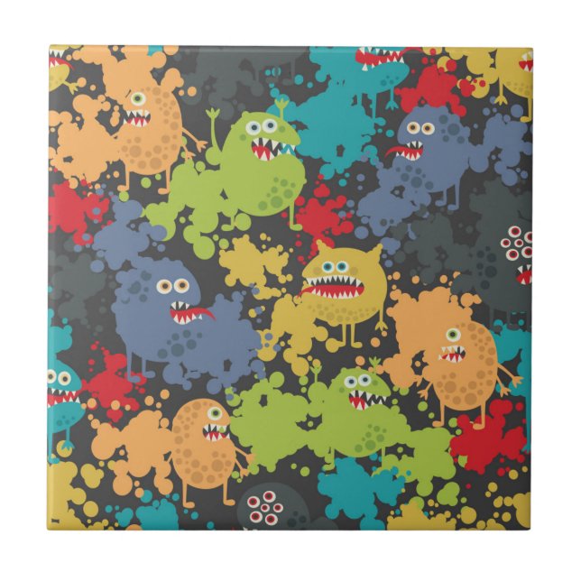 Little cute funny monsters ceramic tile (Front)