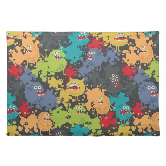 Little cute funny monsters cloth placemat (Front)