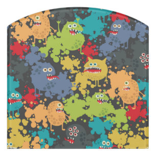 Little cute funny monsters door sign