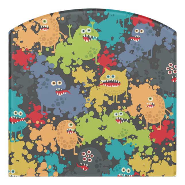 Little cute funny monsters door sign (Contour Front)