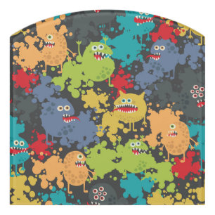 Little cute funny monsters door sign