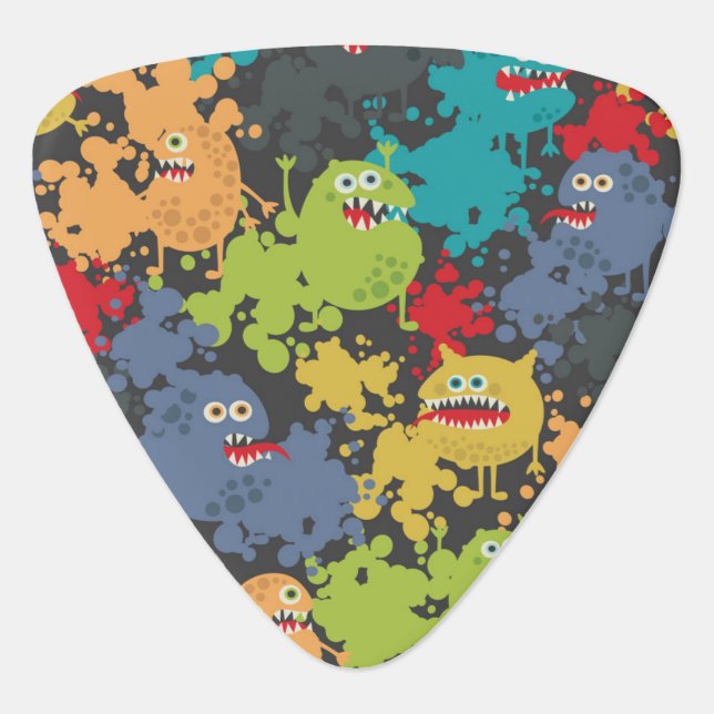Little cute funny monsters guitar pick (Front)
